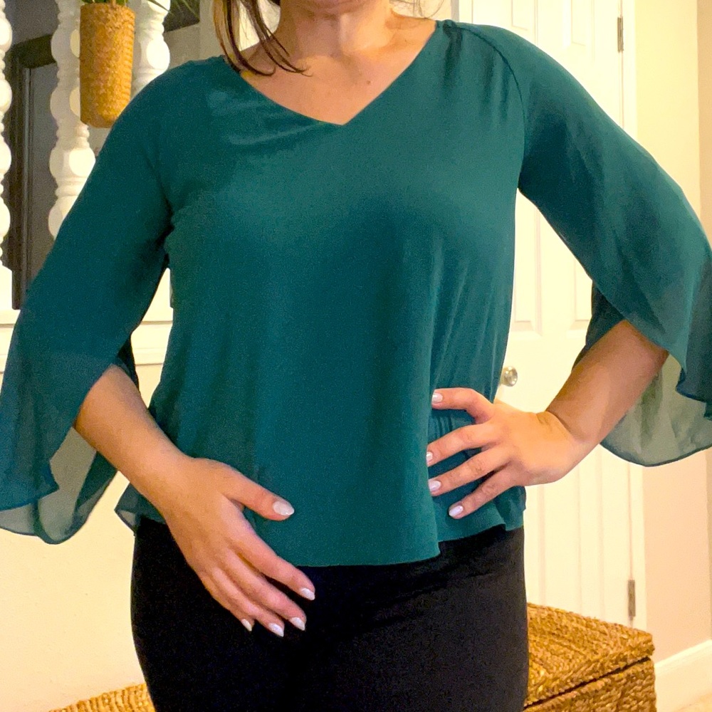 NAKED ZEBRA dark green dress blouse Sz M